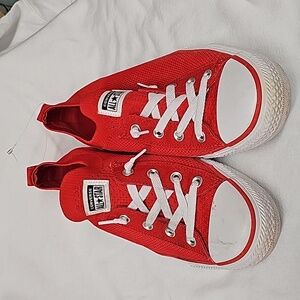 Red converse all star slip on shoes